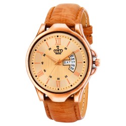 SMAEL Exclusive Series Quartz Movement Leather Strap Day & Date Gold Dial Analogue Men's Watch (CSM142)