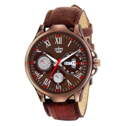 SMAEL Exclusive Series Quartz Movement Leather Strap Day & Date Brown Dial Analogue Men's Watch (CSM143)
