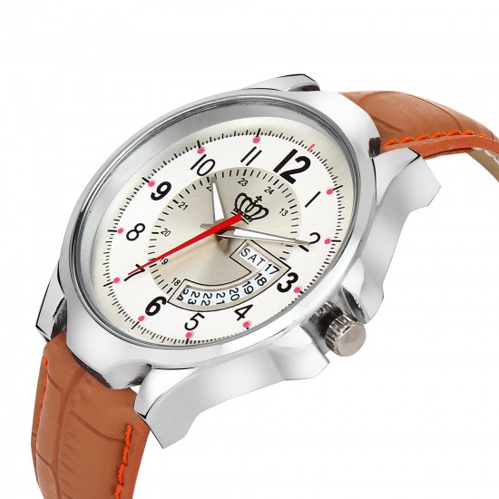 SMAEL Exclusive Series Quartz Movement Leather Strap Day & Date Silver Dial Analogue Men's Watch (CSM145)