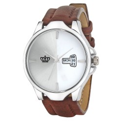 SMAEL Exclusive Series Quartz Movement Leather Strap Day & Date Silver Dial Analogue Men's Watch (CSM146)