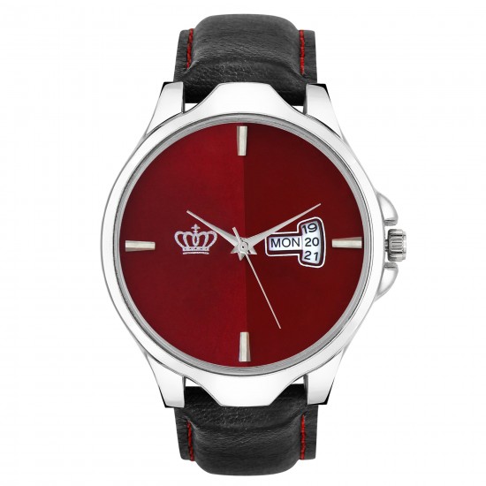 SMAEL Exclusive Series Quartz Movement Leather Strap Day & Date Red Dial Analogue Men's Watch (CSM147)