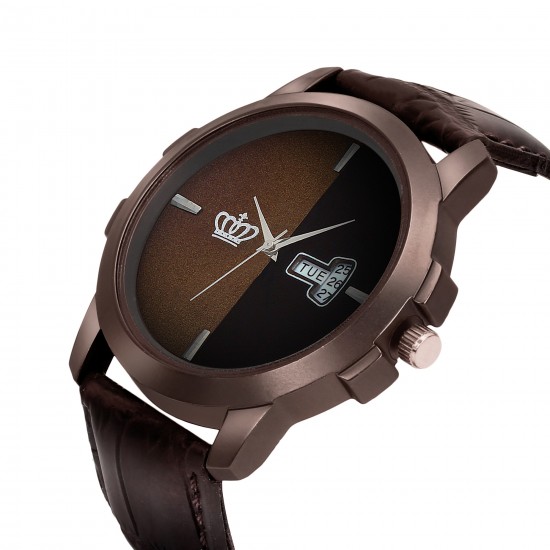 SMAEL Exclusive Series Quartz Movement Leather Strap Day & Date Brown Dial Analogue Men's Watch (CSM150)