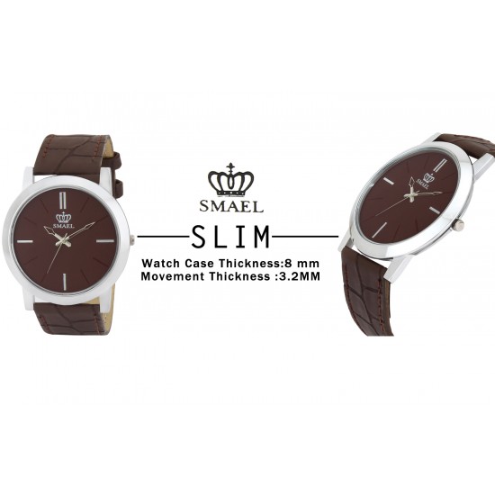 SMAEL CSM36 Premium SLIM SERIES Brown Dial IPS Steel Slim Case Unisex Watch