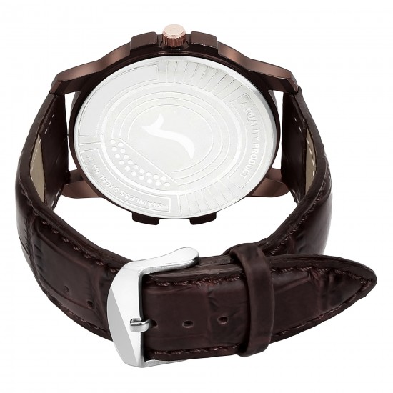 Wrightrack Exclusive Series Quartz Movement Leather Strap Day & Date Brown Dial Analogue Men's Watch (WTSM333)