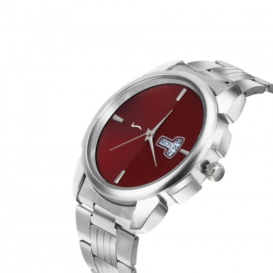 Wrightrack Exclusive Series Quartz Movement Stainless Steel Case Day & Date Dark Red Dial Analogue Men's Watch (WTSM70)