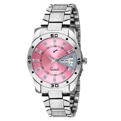 WRIGHTRACK Exclusive Series Quartz Movement Stainless Steel Case Day & Date Pink Dial Analogue Premium Women's and Girl's Wrist Watch (WTSM81)